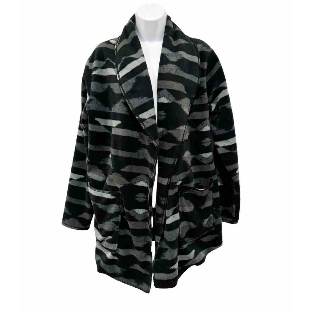 Columbia Womens Size L Black/Gray Camouflage Open Front Fleece Jacket Pockets‎